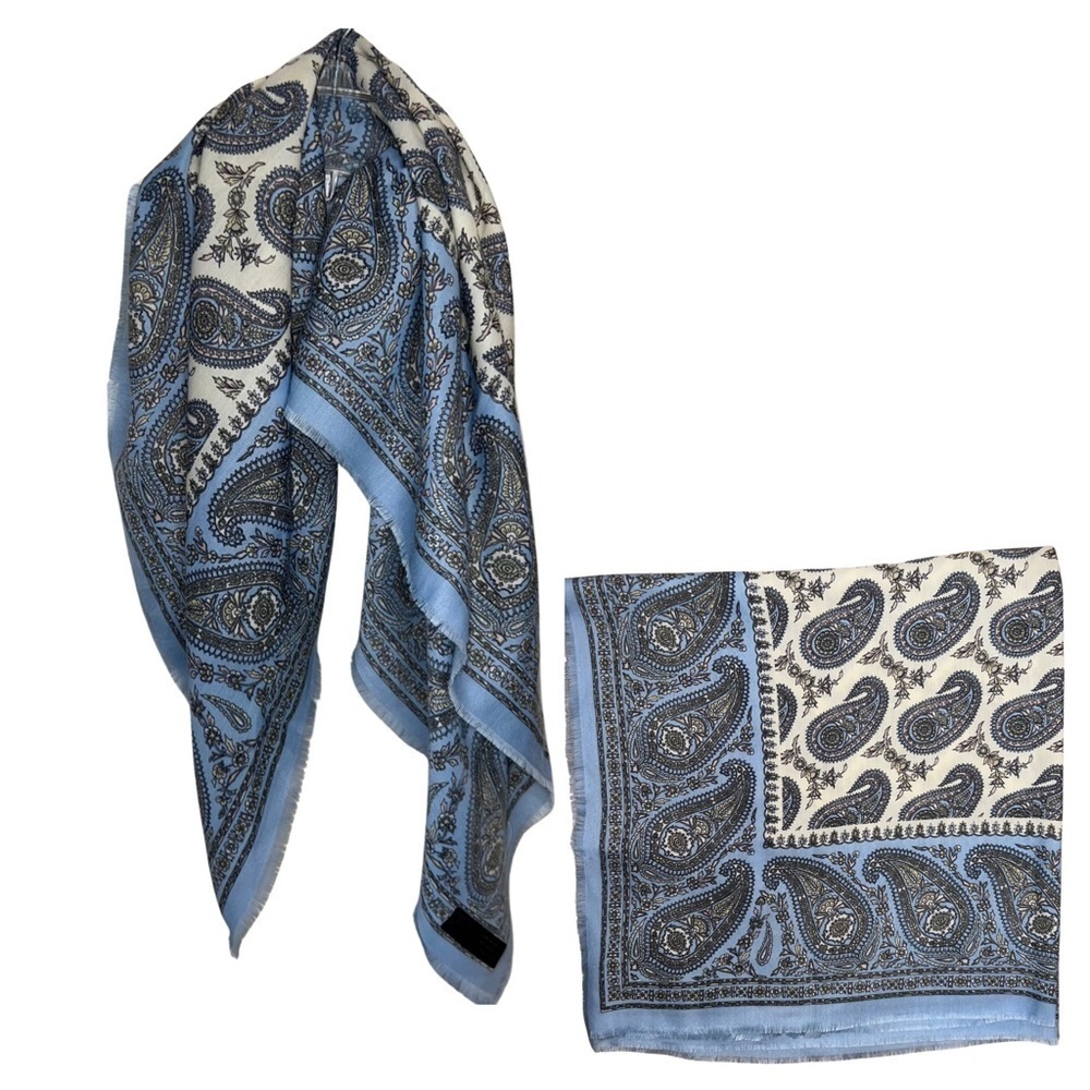 The Specialty House Blue Paisley Fringe Edge Scarf Made in Italy 34x33